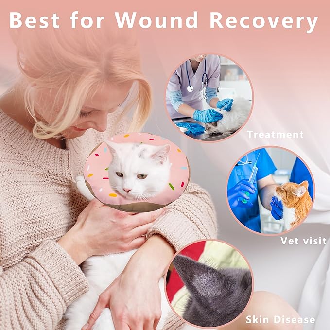 Seyezo Cat Cone Collar Soft, Adjustable Cat Recovery Collar Kitten Cones to Stop Licking, Cute Donut E Collar After Surgery, Cats Neck Pillow Cone Elizabethan Cones of Shame (Waterproof Pink, Medium)