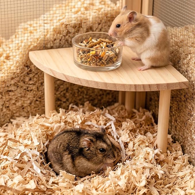 Triangle Hamster Play Wooden Platform, 7.08x7.08x4.72in Hamster Cage Platform Small Animal Wood Stand Cage Accessories for Syrian Hamsters Mice Squirrel and Other Small Pets