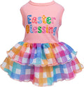 Fitwarm Easter Blessing Dog Dress, Easter Outfit for Small Dogs Girl, Colorful Pet Clothes, Pink, Blue, Orange, White, Medium