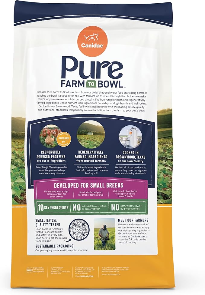 Canidae Pure Farm to Bowl Small Breed, Free-Range Chicken, Lentil & Garbanzo Bean Recipe, 10 lbs.