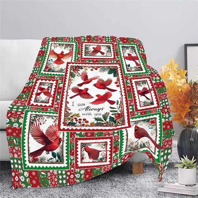 Cardinal Throw Blanket Red Bird Cardinal Stuff Gifts for Kids Girls Boys Adults Women Men Soft Cozy Warm Plush Fluffy Fuzzy Fleece Blanket Christmas Decor 50''X60''