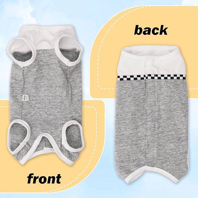 Kukaster Pet Dog Surgical Suit - Recovery Onesie for Dogs After Surgery, Spayed Female/Male Puppy, Breathable Anti-Lick Clothes, Alternative to Cone(Grey and White-m)