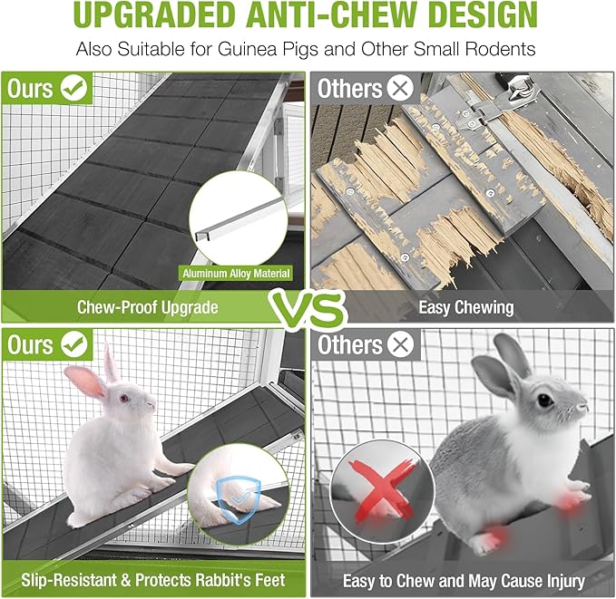 Gutinneen 2-Story Rabbit Hutch Bunny cage with Chew-Proof Ramp, Locking Leak-Proof Trays - Indoor/Outdoor 39.3" Wooden Rabbit Cage with Wheels for Rabbits, Guinea Pigs, Small Animal (Black and White)