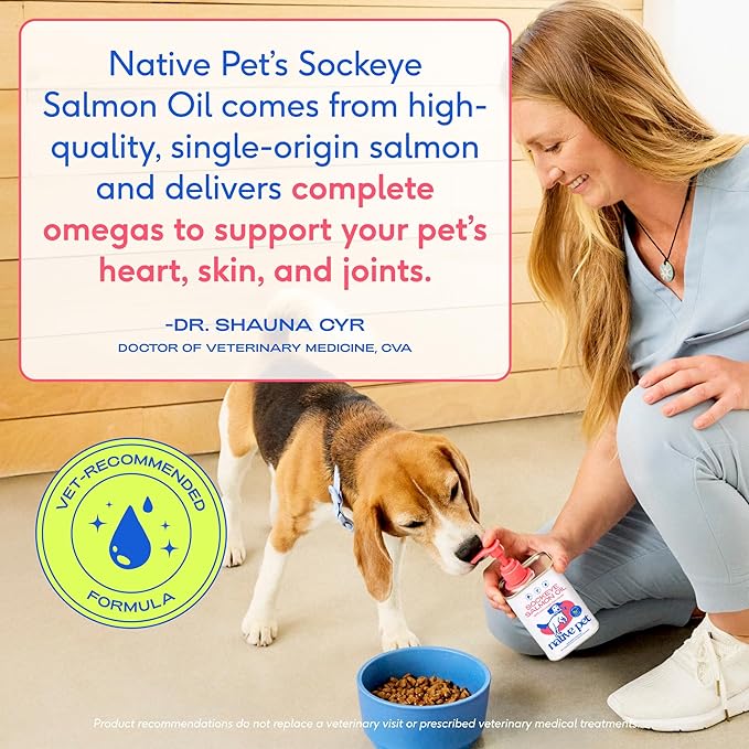 Native Pet Sockeye Salmon Oil for Dogs & Cats - Wild Alaskan Fish Oil for Dogs - Supports Strong Joints, Skin & Coat, Heart Health & Cognition - Single-Origin Pure Omega-3 EPA & DHA - 8oz