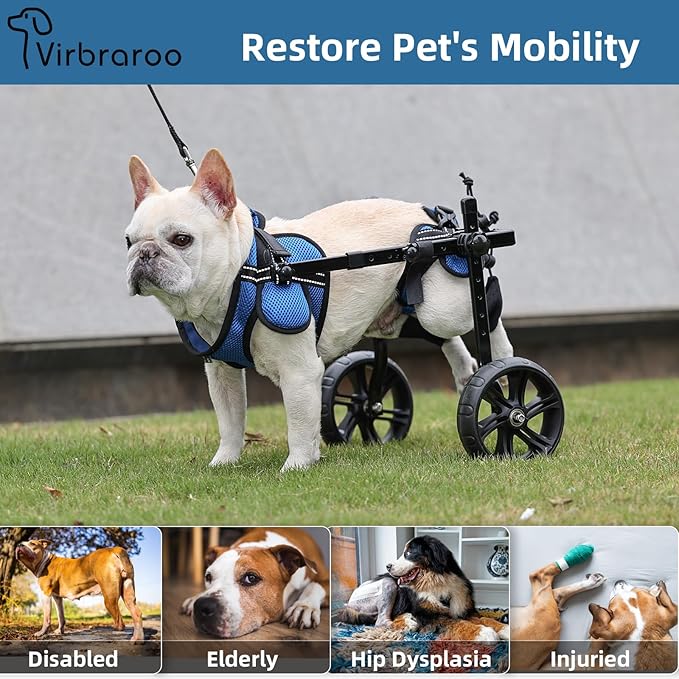 Dog Wheelchair for Back Legs with Upgraded All-Terrain Tires & Durable Bearings, Adjustable Dog Wheelchair, Reflective Safety Design for Disabled or Injured Small Dogs