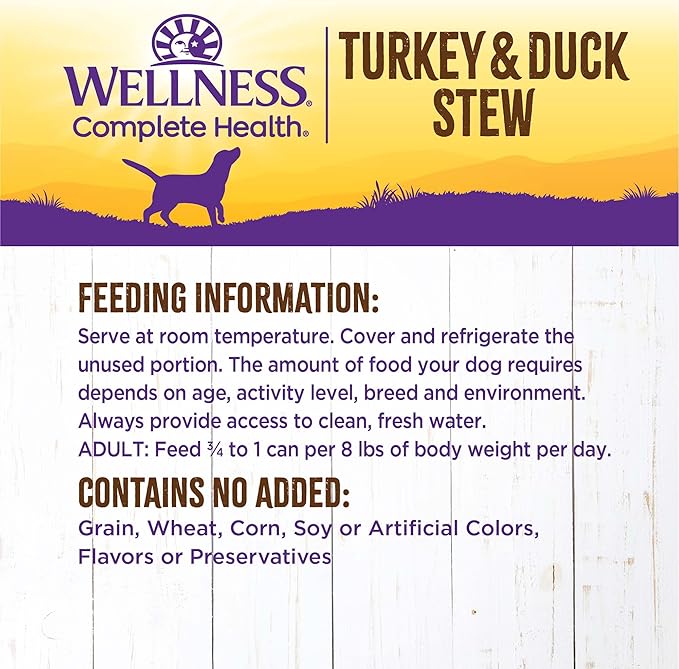 Wellness Complete Health Grain Free Canned Wet Dog Food, Turkey & Duck Stew, 12.5-Ounce Can (Pack of 12)