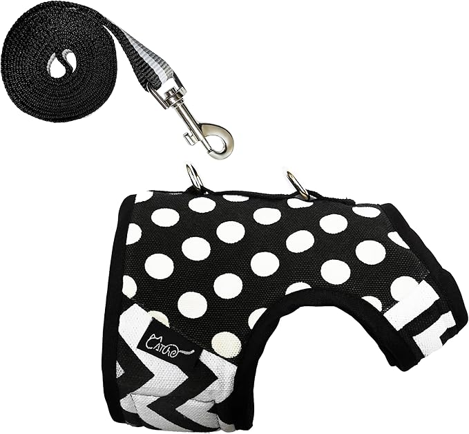 Cat Harness and Leash for Walking Escape Proof, Adjustable Cat Vest Harness, Padded Stylish Cat Walking Jackets, Polka Dot Black, Medium