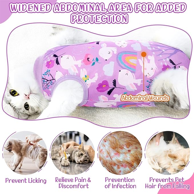 SlowTon Cat Recovery Suit - Cat Onesie for Cats After Surgery Female Male, Kitten Clothes Cats Surgical Spay Suit Abdominal Wounds, E-Collar Alternative Bodysuit Shirt Anti-Licking (Purple, M)