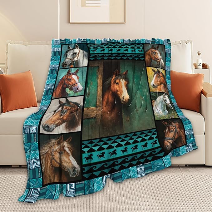 Horse Throw Blanket Horse Stuff Gifts for Kids Girls Boys Adults Women Men Soft Cozy Warm Plush Fluffy Fuzzy Fleece Blanket Decor 60''X80''