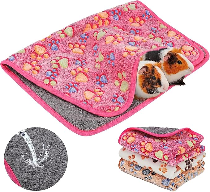 YUEPET Waterproof Guinea Pig Blankets Washable 3 Pack Small Animal Fleece Cage Liners Pet Soft Sleep Mat Pad Cover Warm Flannel Throw for Hamster Guinea Pig Rabbit Chinchilla Hedgehog Ferret 30"×16"