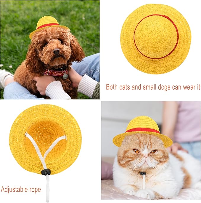Beautyflier Pet Straw Hat Party Decorations Halloween Cosplay Cap Puppy Pet Dog Cat Holiday Costume for Small Dog Cat (Yellow, 2PCS)