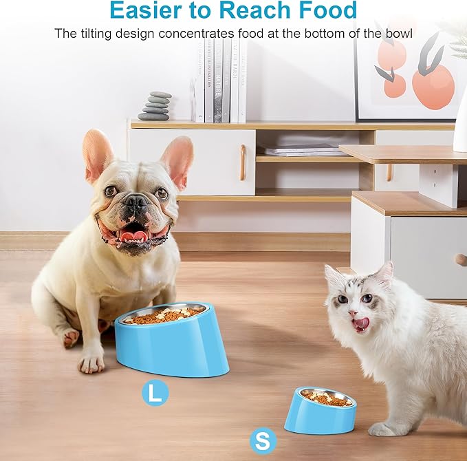 Tilted Dog Bowl Non-Slip & Non-Spill Pet Feeder with Elevated Detachable Melamine Stand, Easy to Get Food Dog Dish, M/180ml Sky Blue