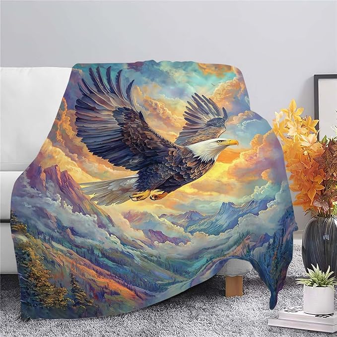 Eagle Throw Blanket Bald Eagle Stuff Gifts for Kids Girls Boys Adults Women Man Soft Cozy Warm Plush Fluffy Fuzzy Fleece Blanket Decor 60''X80''