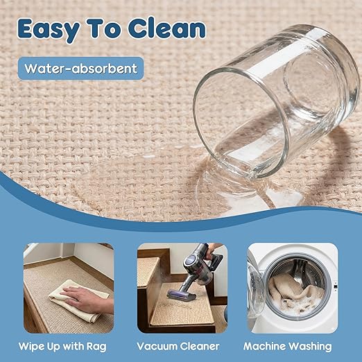 Peel and Stick Stair Carpet Treads for Wooden Steps,15 Pack Indoor Beige Stair Mats, Basement Safety Stick On Stair Rug Step Pads for Pet Dog, Elders and Kids