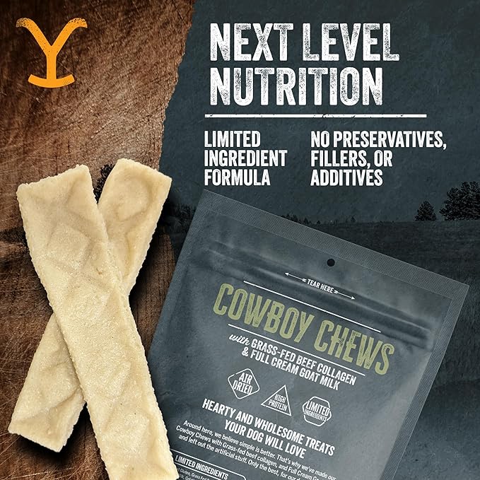Yellowstone Limited Ingredient Dog Treats Beef Collagen Chews - Healthy Dog Treats Made in USA - Air Dried Beef Collagen Sticks for Dogs - Crunchy & Chewy Dog Treats - 8 oz, 4 Medium Beef Chews