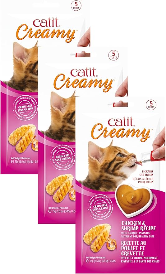 Catit Creamy Lickable Cat Treat – Hydrating and Healthy Treat for Cats of All Ages - Chicken & Shrimp, 15-Pack