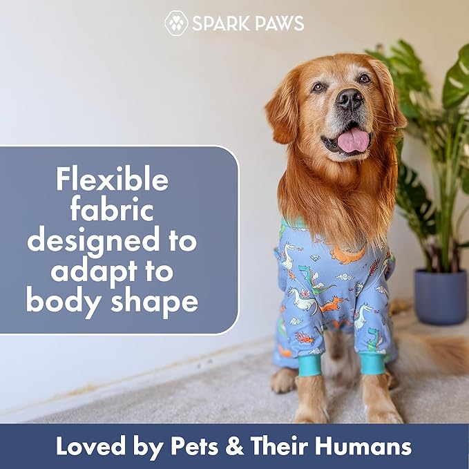 Spark Paws Dog Pajama, Dog Recovery Suit Male, Onesie, Ultra-Soft and 4-Way Stretch, for Small Medium and Large Breeds - Dragons - S