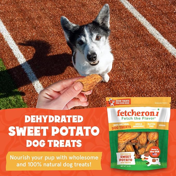Sweet Potato Dog Treats, Healthy Dental Treats, Dehydrated Vegan Chews, High Fiber Gluten Free, Vegetarian Pet Food for Training and Teeth Cleaning for Canines 16oz