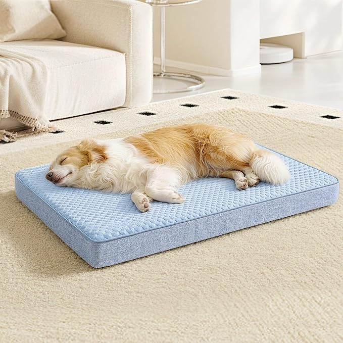 Cooling Dog Bed for Large Dogs, Washable Memory Foam Dog Beds for Crate with Joint Relief, Waterproof Liner and Removable Cover (41’’x 29’’)