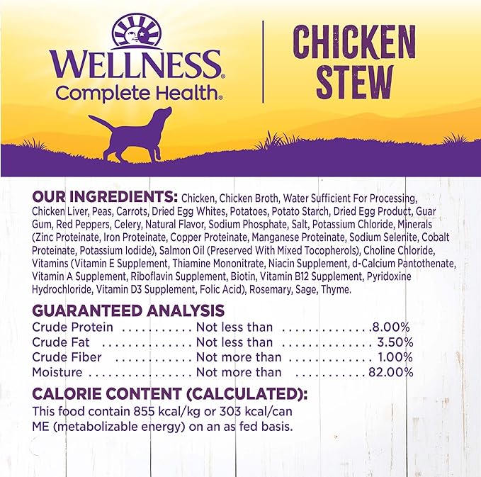 Wellness Complete Health Grain Free Canned Wet Dog Food, Chicken Stew, 12.5-Ounce Can (Pack of 12)