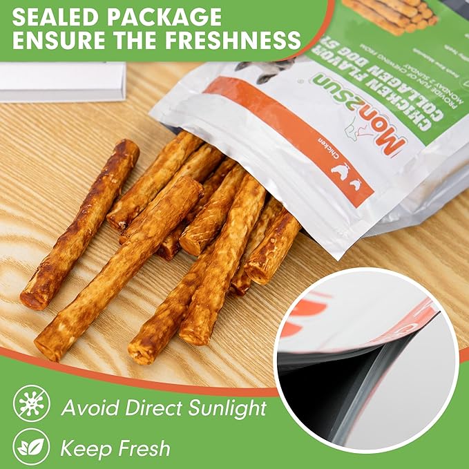 MON2SUN Chicken Collagen Sticks for Dogs, 5 Inch Teeth Cleaning Collagen Chews for Medium Dogs (Chicken Flavored), Healthy Snacks, 10.58oz (15 Count-Pack of 1)