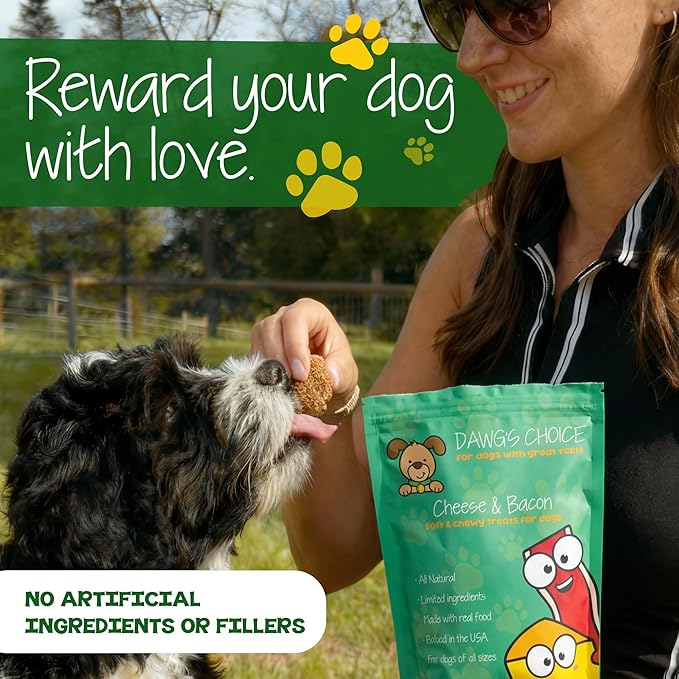 DAWG'S CHOICE Soft & Chewy Dog Treats, Cheese & Bacon Snacks for Dogs, Dog Treats Made in USA, Human Grade, All-Natural Ingredients, High Value Training Treats,- for Small, Medium & Large Dogs
