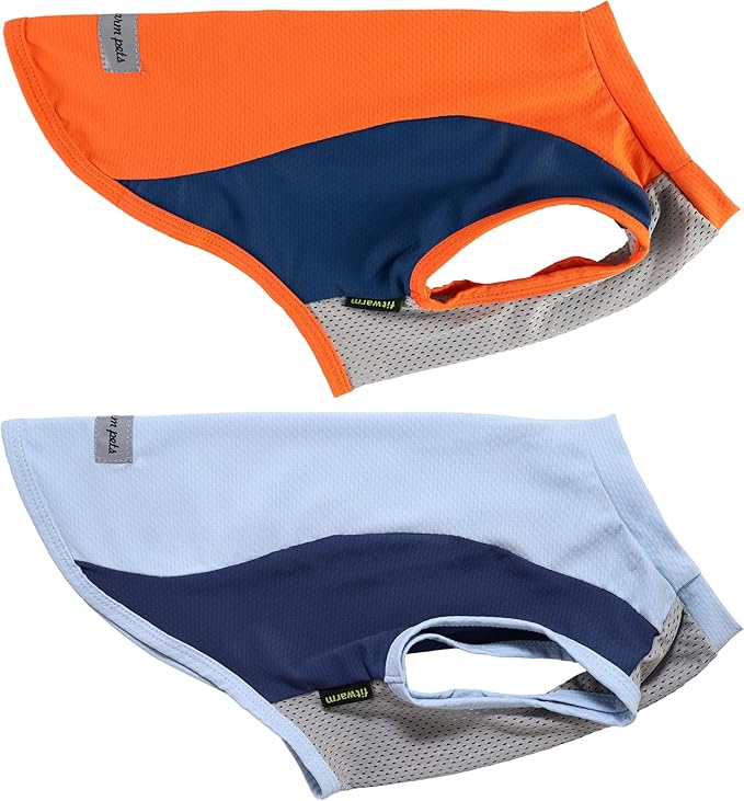 Fitwarm 2 Pack UPF 50+ UV Sun Protection Dog Shirt, Quick Dry Summer Dog Clothes for Small Dogs Boy Girl, Reflective Label, Lightweight Breathable Cooling Vest, Pet Cat Outfit, Orange, Blue, XXL