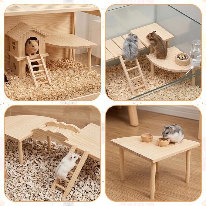 Triangle Hamster Play Wooden Platform, 7.08x7.08x4.72in Hamster Cage Platform Small Animal Wood Stand Cage Accessories for Syrian Hamsters Mice Squirrel and Other Small Pets