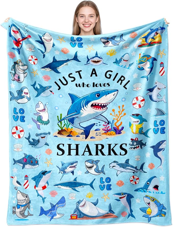 Shark Blanket Gifts for Sharks Lovers Soft Flannel Shark Throw Blanket Birthday Stuff Gifts Bedding Decor for Kids Adults 50"x40"