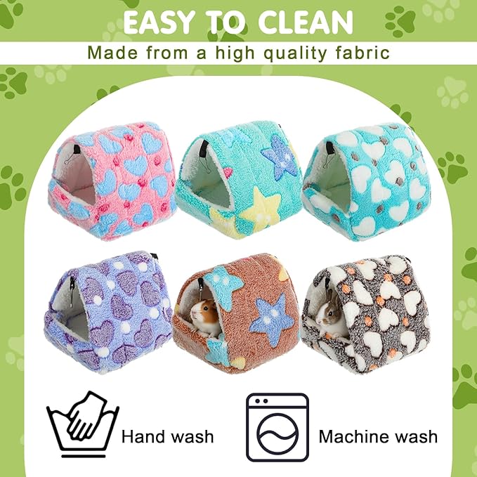 AceOrbit 6 Pcs Rat Hides Guinea Pig Bed Tunnel 7.9 Inch Washable Bird Bed Animal Cage Accessories Rat Bedding for Chinchilla Rabbit Hedgehogs Ferrets Hamster(Bright Color,Cute Patterns)