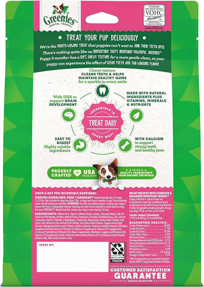 Greenies Veterinarian-Recommended Natural Dental Puppy Treats Petite Size, Dental Treats for Dogs, 12 oz. Pack, 20 Count