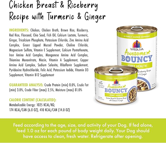 Weruva Awesome Bouncy Wet Dog Food, Chicken & Brown Rice, 6oz Can (Pack of 8)