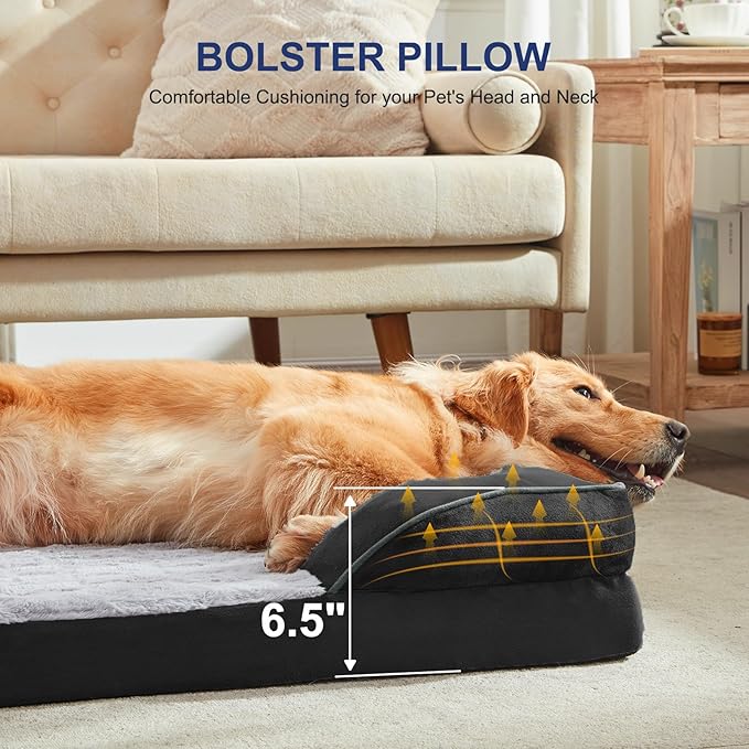 FURTIME Orthopedic Dog Bed for Extra Large Dogs - XL Plus Waterproof Dog Sofa Beds, Supportive Foam Pet Couch Bed with Removable Washable Cover, Waterproof Lining and Nonskid Bottom, Black