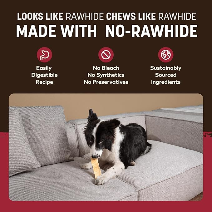Earth Animal No Hide Strips - Natural Rawhide Free Dog Chew Strips, Beef - 4 Count