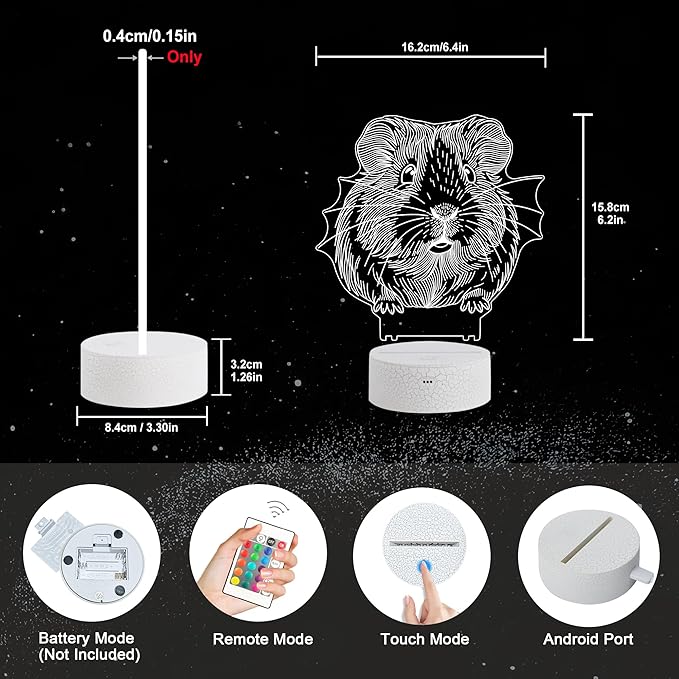 Ammonite Guinea Pig Night Light, 3D LED Lamp with Remote, 16 Color Changing & Timer, Room Decor Light, Vibrant Ambient Lighting, Birthday Xmas Gift for Kids Adults