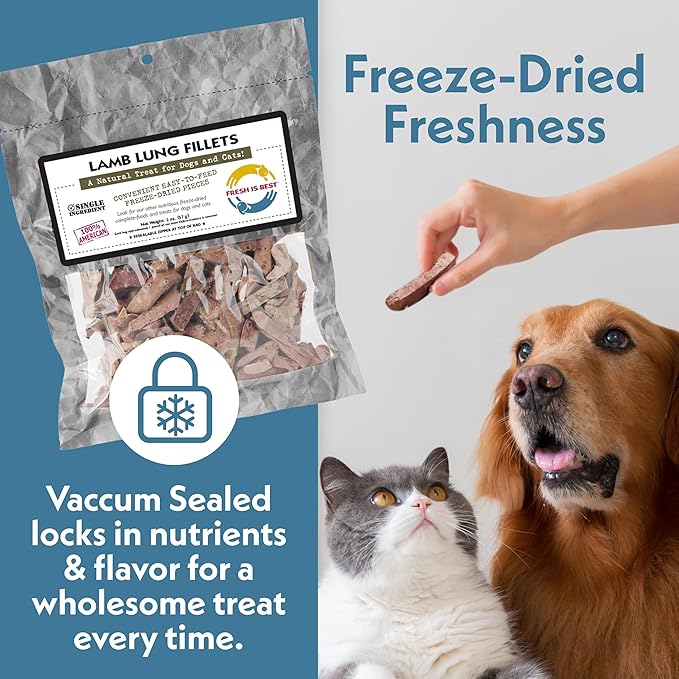 Fresh Is Best Lamb Lung Fillets Freeze Dried Dog Treats – Raw Freeze Dried Treats for Dogs & Cats in Resealable Zipper Bag – High-Protein Single Ingredient – Made in The USA