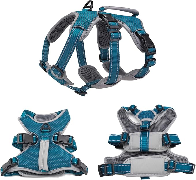 BELPRO Multi-Use Support Dog Harness, Escape Proof No Pull Reflective Adjustable Vest with Durable Handle, Dog Walking Harness for Big/Active Dogs (Blue, XL)