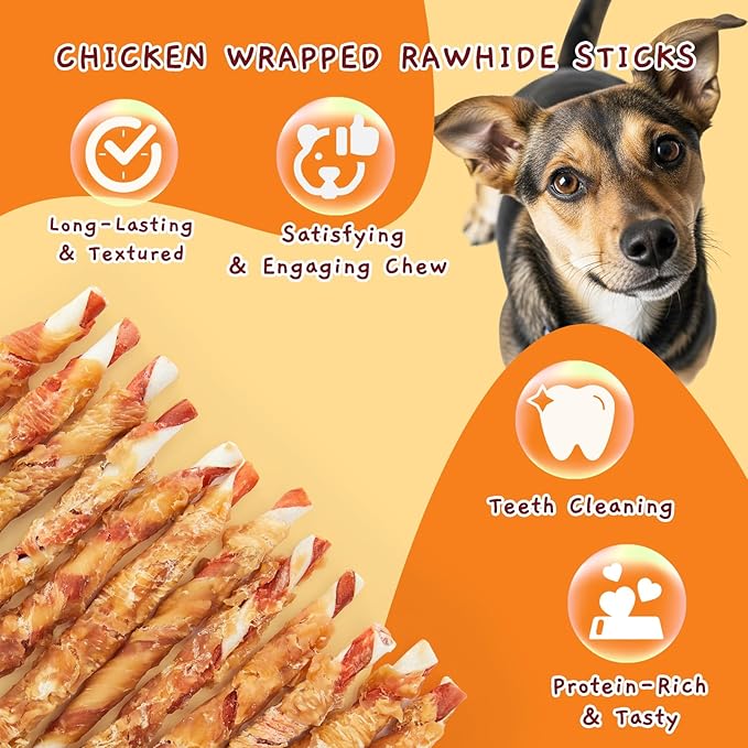 Jungle Calling Dog Treats, 35-Count Natural Chicken Wrapped Rawhide Sticks for Small Medium Dogs, 5-Inch Long Lasting Dog Rawhide Chews for Teeth Cleaning, Grain-Free Training Rewards, 1.10 lb