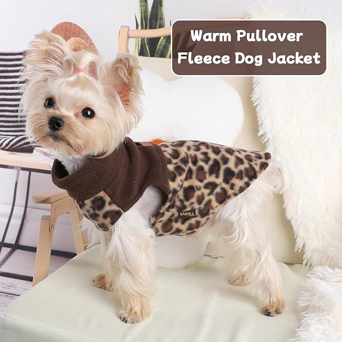 DaFuEn Dog Sweater, Dog Fleece Vest Winter Coat for Boy Girl, Pet Clothes Pullover, Soft Stretchy Puppy Sweater, Yorkie Teacup Chihuahua Jacket (Leopard, XS)