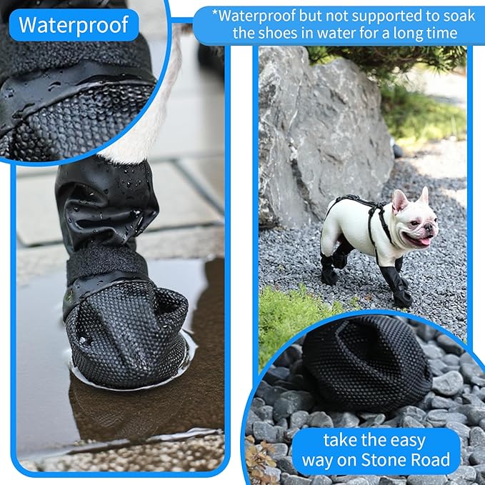 Waterproof Dog Boots for Small/Medium Dogs -Dog Paw Protectors Dog Suspender Boots Anti-Slip Pet Shoes for Outdoor Walking, Reflective Stay-On,Dirt-Proof Comfortable Booties (Black, Large)