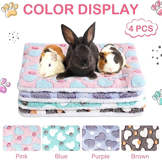 Tuanse 4 Pack Guinea Pig Bed Mat Bedding Rabbit Winter Bed Pad for Indoor Warm Small Animal Mattres Fleece Sleeping Pad for Hedgehogs Bunny Ferrets Hamster(Heart,13 x 10 Inch)