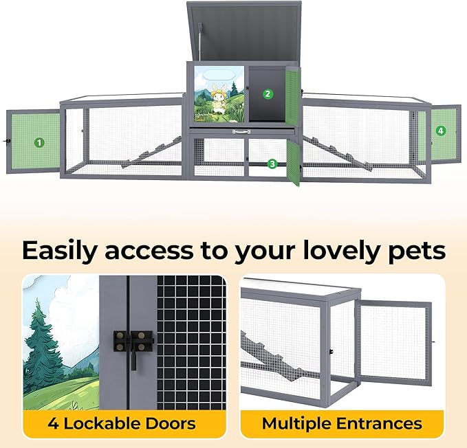 COZIWOW Outdoor Deluxe Rabbit Hutch Health Bundle: 95-Inch Large Cage & Smart Air Purifier for Rabbits, Chickens, and Small Animals