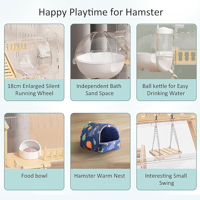 10-in-1 Acrylic Hamster Cage - Double Layer Fully Transparent Hamster Cages with All Accessories, Open Top Hamster House for Pet Mice, Dwarf Hamsters and Gerbils,18.50"x11.81"x14.56"