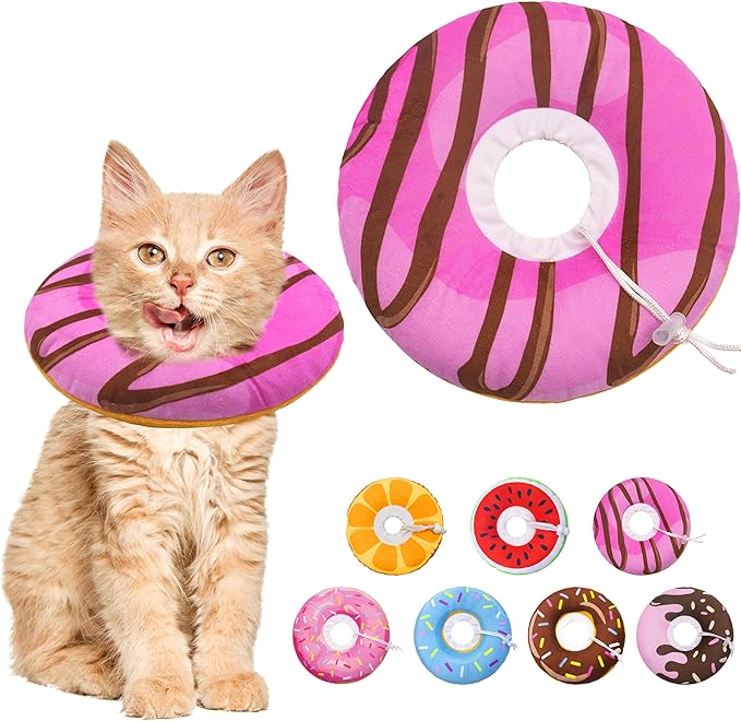 Seyezo Cat Cone Collar Soft, Adjustable Cat Recovery Collars Kitten Cones to Stop Licking, Cute Donut E Collar After Surgery, Anti-Lick Wound Healing Elizabethan Collar for Kittens (Pink, Small)