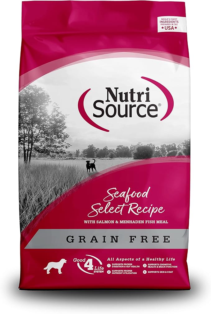 NutriSource Seafood Select Grain-Free Dog Food, Made with Salmon and Menhaden Fish Meal, 30LB, Dry Dog Food