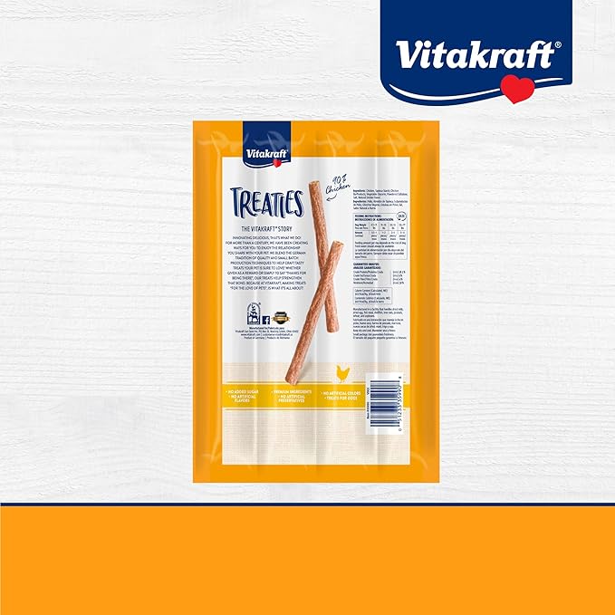 Vitakraft Treaties Dog Treat Sticks - Dog Sticks with 90% Real Chicken & Natural Smoke Flavor - Chewy & Fresh Pet Snacks for On-The-Go (Smoked Chicken, 16 Count)