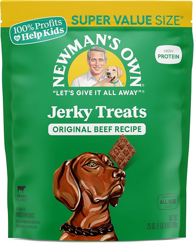 Newman's Own Original Beef Jerky Dog Treats, 25 oz Value Size Bag — High Protein, Grain Free, Grass-Fed Beef as First Ingredient, Chewy Wholesome Rawhide Alternative