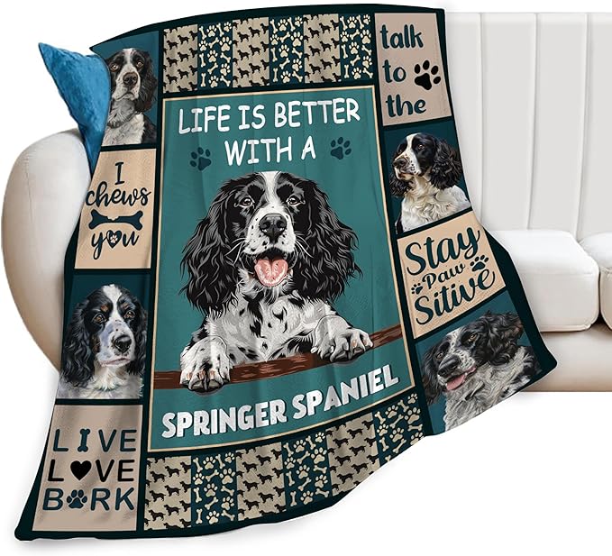 banonaty Springer Spaniel Blanket Dog Throw Blanket Cozy Fleece Flannel Plush Bedding Springer Spaniel Gifts Stuff for Women Men Boys Girls Adult for Couch Sofa Bed Decor 60"X80"
