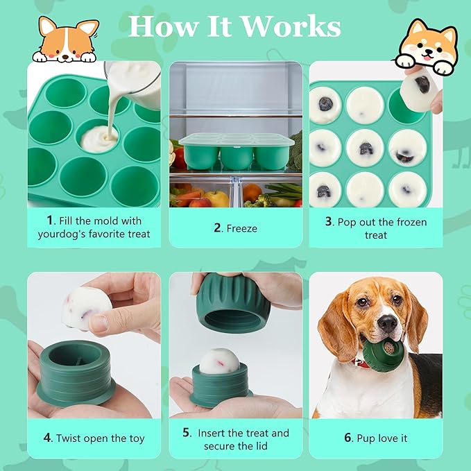 9 Cavities Silicone Dog Treat Mold with Lid for Woof Pupsicle & Power Chewer Pupsicle,Frozen Dog Silicone Molds for Making Refill Treats 75 lbs & Up (Extra Large with Lid)