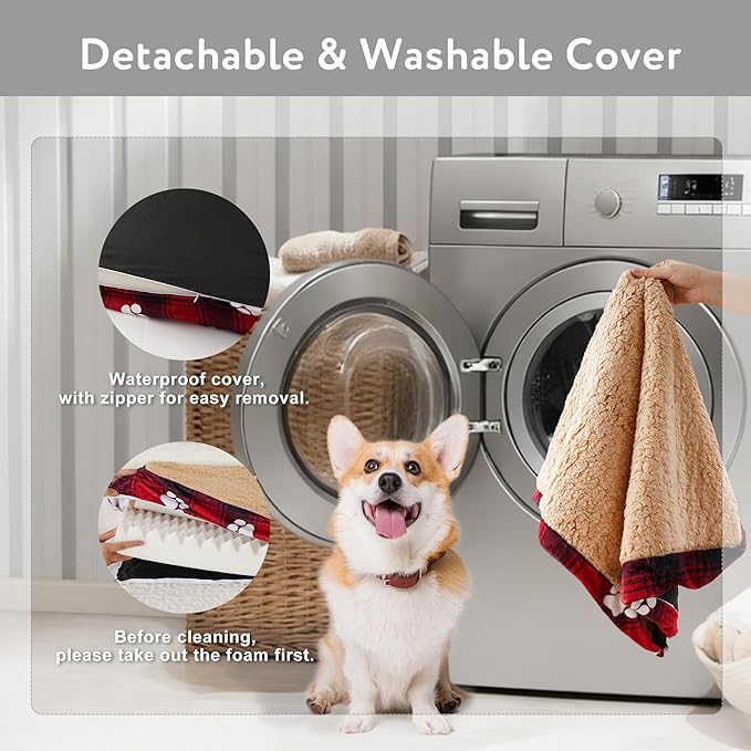XL Dog Bed for Crate, 41x27 Inch Washable Crate Mat with Removable Cover & Anti-Slip Bottom, Comfy Orthopedic Egg Crate Foam Flat Pet Bed, Christmas Red